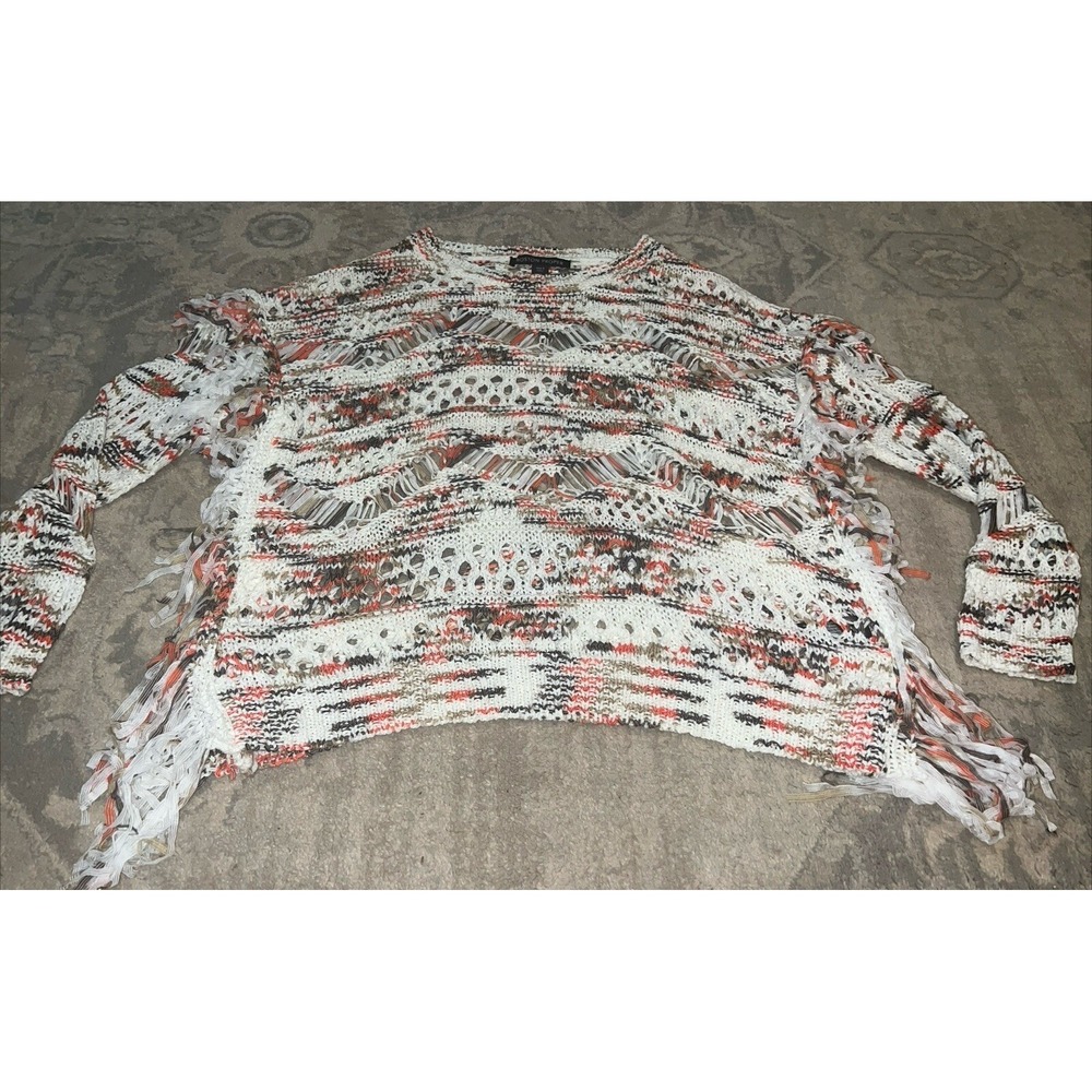 Boston‎ Proper Women Crochet Open Knit Fringe Sweater Sz Small Long Sleeve Boho